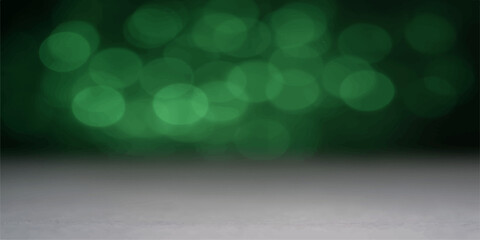 Green bokeh abstract background with glowing bright green lights and blurred festive holiday design pattern