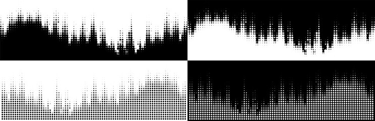 Wall Mural - halftone wavy pattern collection. circle dots wavy background. curved wave sound gradient texture. v