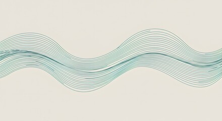 Poster - Abstract background featuring multiple thin wavy lines in a light green hue on a cream colored backdrop