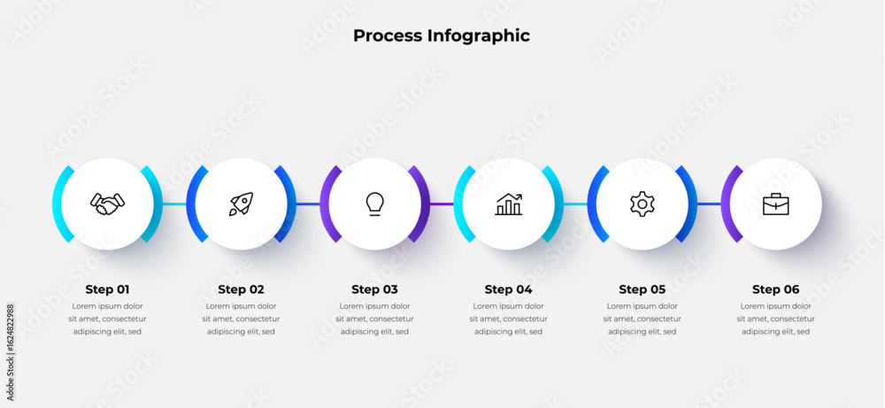 Vector infographic showcasing a six step process with modern minimal ...