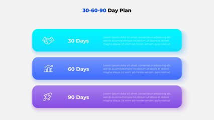 Wall Mural - infographic illustrating a 30-60-90 day plan for business or personal development. features timeline