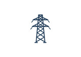 Isolated blue electricity pylon on a white background, simple and clean illustration style