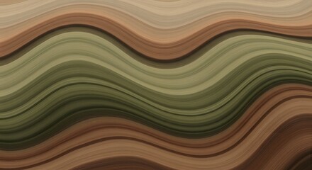 Poster - Abstract wavy lines in shades of brown tan and green creating a fluid and organic looking background