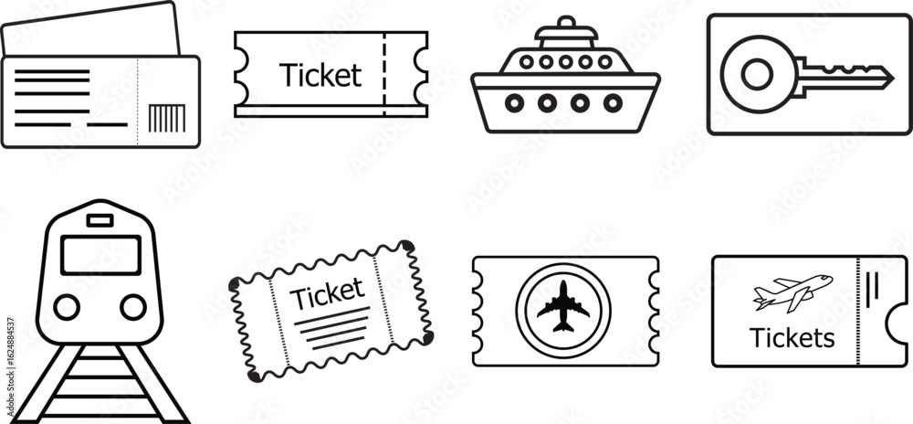 Minimalist black and white line art vector illustration of various ...