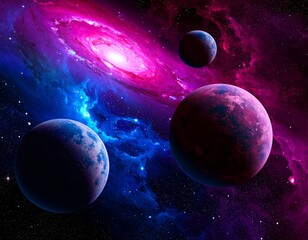 colorful cosmic galaxy with planets and stars in deep space, deep space, galaxy