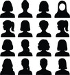 © Muhammad - Female Head Silhouettes Vector – Women Avatar Icons with Various Hairstyles, Ponytails, Short Hair, Hijab, and Profiles – Black Flat Style Headshots for Profile Pictures, UI Design, App Avatars, Socia
