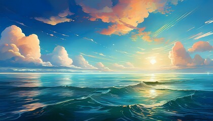 Wall Mural - tranquil ocean scene under a vast sunlit sky
