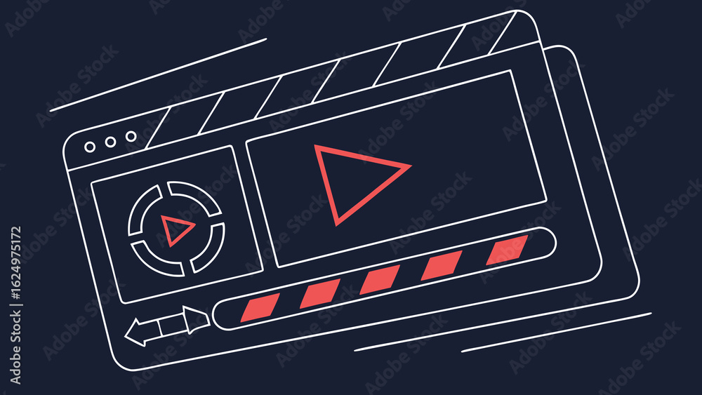 Stylized outline of a video player interface with play buttons and a ...