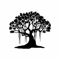 Aerial Root Banyan Tree Silhouette