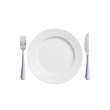 © yendisupiandi - Elegant presentation of a white dinner plate with cutlery on a clean transparent setting