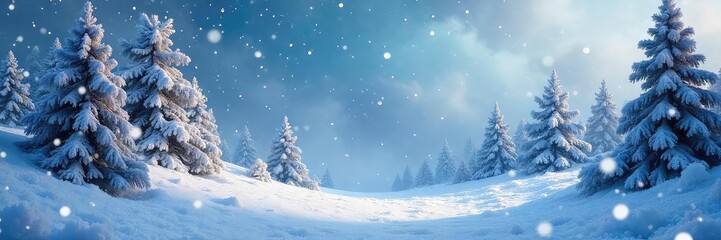 Wall Mural - a whimsical winter wonderland scene, featuring frosted trees, a blanket of snow, and enchanting, icy