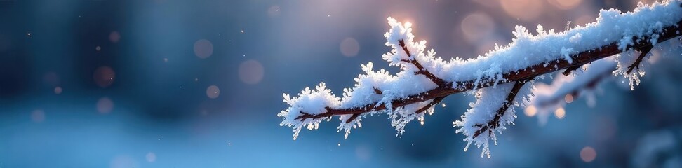 Wall Mural - shimmering ice crystals, glittering frost on a winter branch, reflecting the cold light a magical, i
