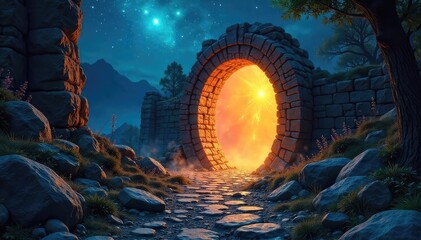Wall Mural - mystical glowing portal enchanted ruins adventure in a hidden magical realm