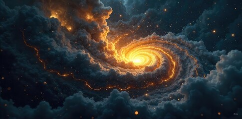 Wall Mural - cosmic swirl of inky blackness and gold a captivating nebula art image representing divine mystery a