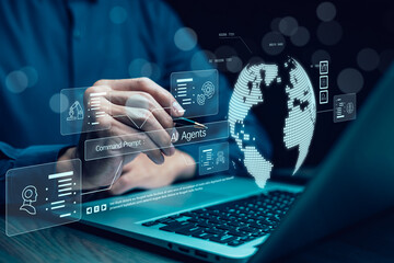 ai agents and software interface concept,virtual assistant for customer service, futuristic smart au