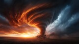 A powerful tornado spirals menacingly against a stunning sunset backdrop, illustrating the fierce beauty of nature and the raw forces that shape our world.