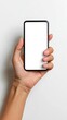© Chotika88 - Realistic Female Hand Holding Smartphone Studio Digital Art Neutral Background Close-up Modern Technology