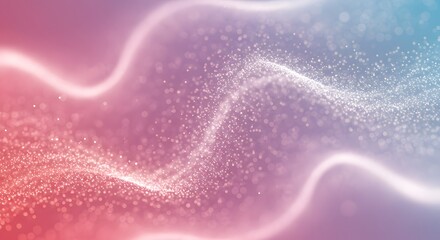 Poster - Abstract digital art featuring flowing, glowing lines and shimmering particles against a gradient background of pink, purple, and blue.