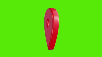 red map location pin bouncing on chroma key background, location icon animation, Location map pin pointer on GPS Map tracker animation, 3d Animation of Red location pin, Location Pin.