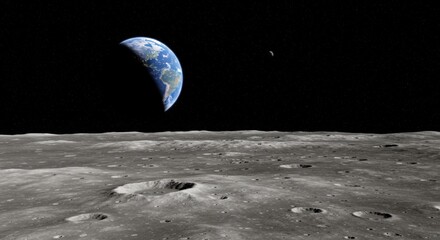 Earth from moon surface space landscape