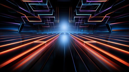 Wall Mural - futuristic space scene with a bright blue light in the middle. the scene is filled with colorful lin
