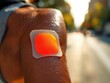© LIDIIA - Futuristic transdermal patch. Close-up of a glowing smart patch on a person's shoulder for drug delivery.