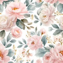  Watercolor Pink Floral Seamless Pattern