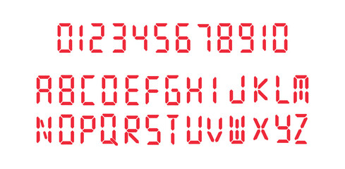 Poster - Digital letters and numbers vector set | segmented LED display alphabet and numerals.  Digital  alphabet.