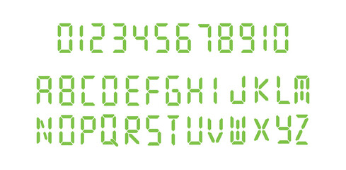 Poster - Digital letters and numbers vector set | segmented LED display alphabet and numerals.  Digital  alphabet.