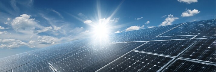 Solar Panel Absorbing Sunlight Under Bright Blue Sky