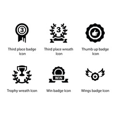 Wall Mural - Third place badge, Third place wreath, Thumb up badge, Trophy wreath, Win badge, Wings badge, icon