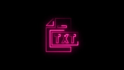 Glowing neon txt file icon 4k isolated on black background. 4k Video motion graphic animation