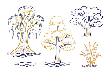 Nature's Blueprint: Hand-drawn tree illustrations create a captivating scene, highlighting intricate details and textures and evokes the beauty and essence of the natural world.