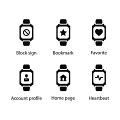 Wall Mural - Block sign, Bookmark, Favourite, Account profile, Home page, Heartbeat, icon