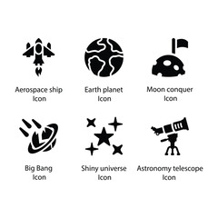 Wall Mural - Aerospace ship, Earth planet, Moon conquer, Big Bang, Shiny universe, Astronomy telescope, icon