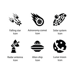 Wall Mural - Falling star, Astronomy comet, Solar system, Radar antenna, Alien ship, Lunar moon, icon