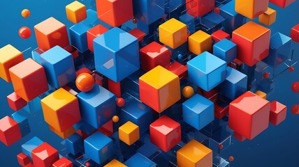 Abstract background with a dynamic cluster of colorful 3D geometric cubes, representing a concept of data and structure.