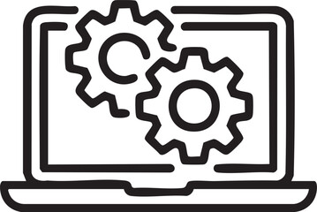 Laptop With Gear Wheels Icon Representing Software Development System Configuration Technology Engineering Computer Programming And Innovation