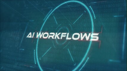 AI Workflows words in Techno Sci-Fi