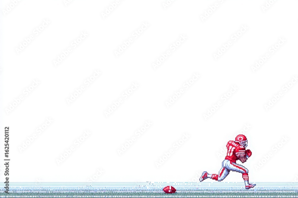 A football player in a striking red uniform sprints towards the end zone with determination during an exciting game. The stadium atmosphere is energetic, with fans cheering from the stands.