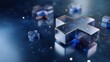 © Aleksandr - Glass medical cross icons with glowing particles on futuristic surface
