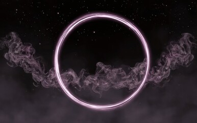 Wall Mural - against a dark background, a circular cosmic portal emits a glowing purple light and is encircled by