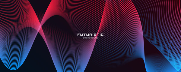 Poster - 3D red blue lines techno abstract background overlap layer on dark space with waves effect decoration. Modern graphic design element stripes style concept for web, art, flyer, card, or brochure cover