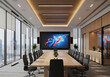 © Dream Render - Modern conference room with large screen and city view, ideal for business meetings