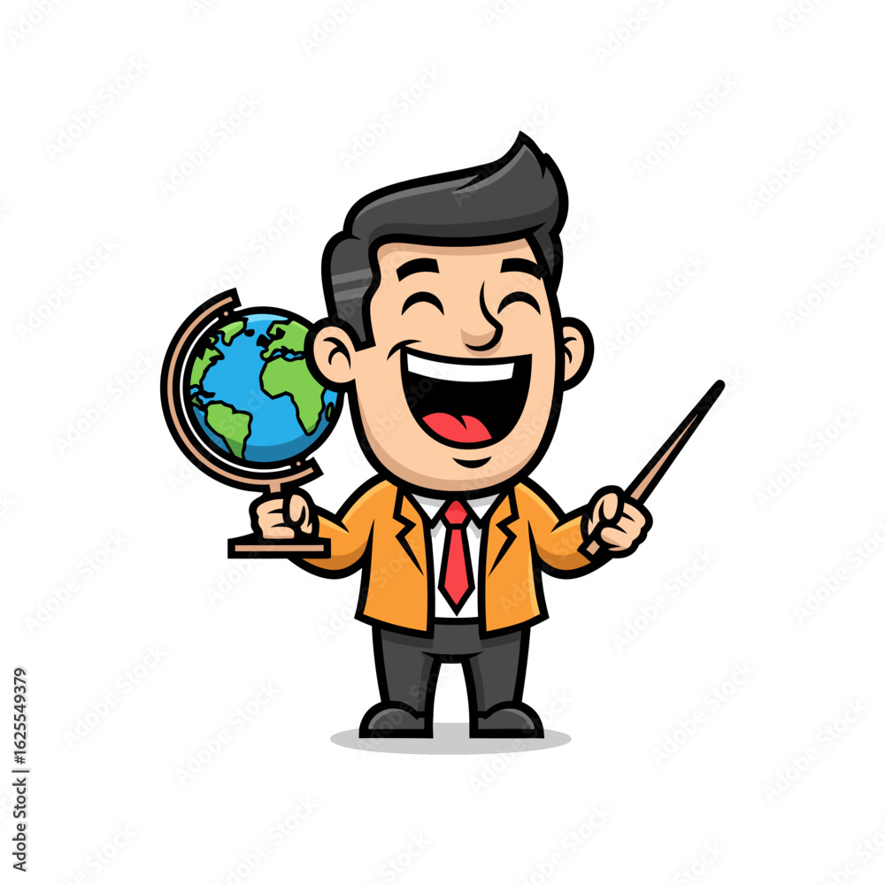 Happy Instructor Showing Globe