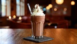 indulgent chocolate milkshake with whipped cream in cafe