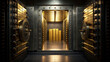 © Jenjira - Gold bar stack concept ,Cinematic zoom on vault with gold bars, showcasing luxury and security in grand setting