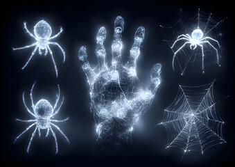 Wall Mural - Halloween cobweb set in hand style with spiders. Vector illustration design.