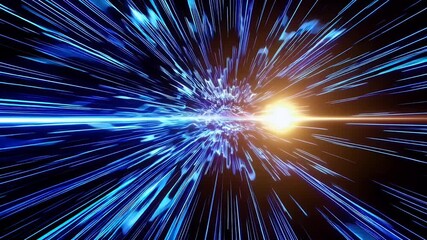 Wall Mural - Immersive star flight sequence hurtles viewer through cobalt hyperspace tunnel toward radiant sun streaking light trails implying warp speed travel fully loopable ultra HD asset perfect sci fi intros