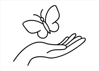 Wall Mural - elegant single line art illustration of a butterfly in flight hand drawn with delicate detail on a c